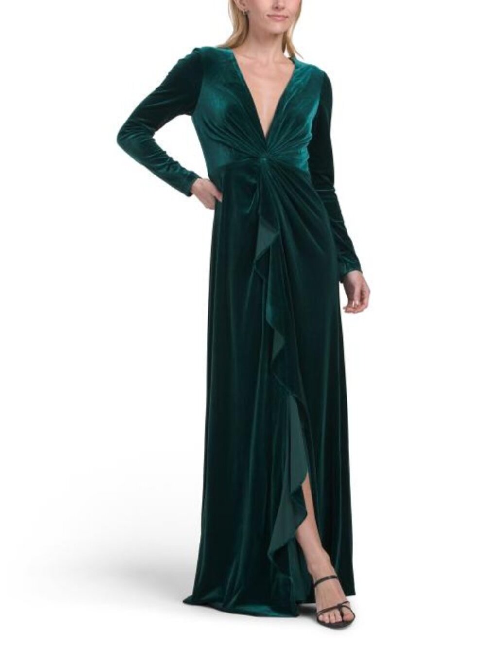 AIDAN MATTOX Long Sleeve Velvet Gown